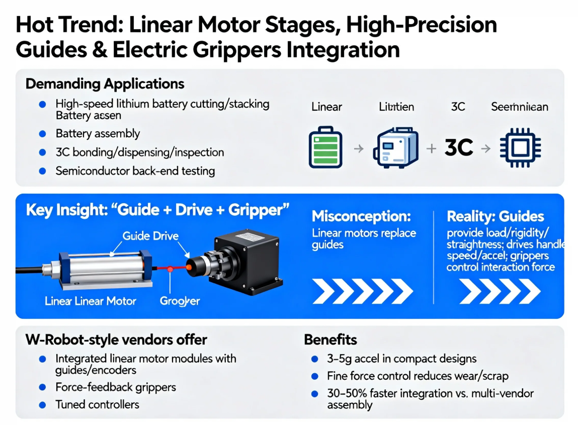 Hot Trend: Linear Motor Stages, High-PrecisionGuides & Electric Grippers Integration